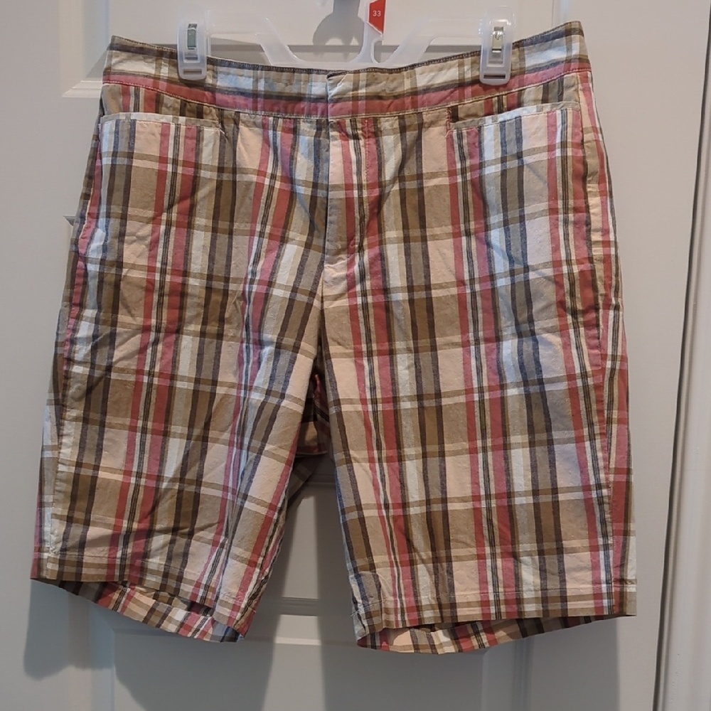 Dockers Tan and Pink Bermuda Shorts Lightweight Cotton